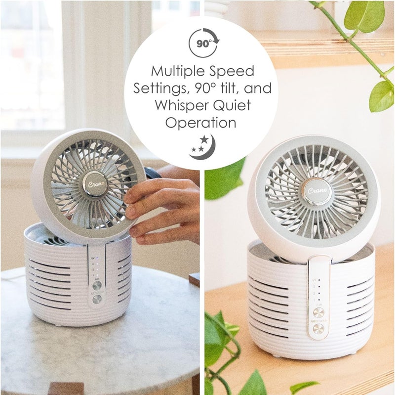 Crane 2-in-1 Air Purifier and Desk Fan Combo - Ideal for Office, Night Stand, Dorm, or Small Bedroom - HEPA Filter - Image 3